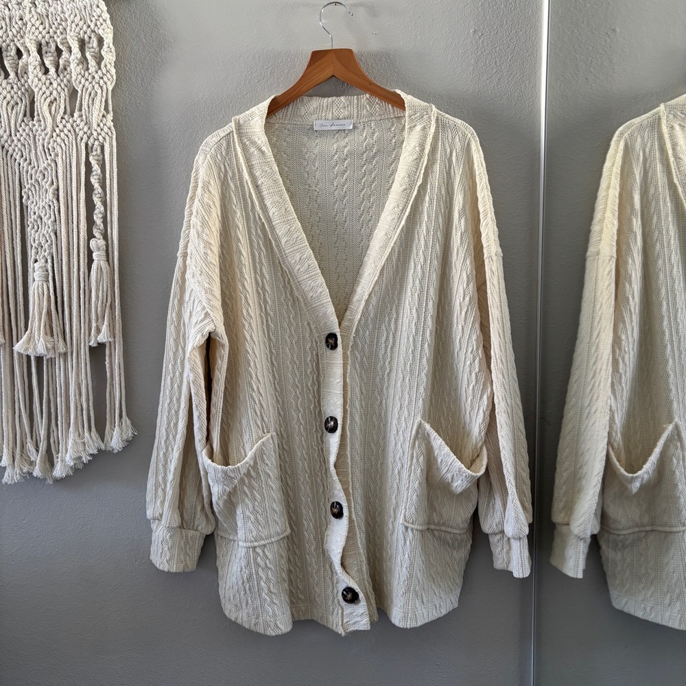 Ivory Textured Oversized Sweater